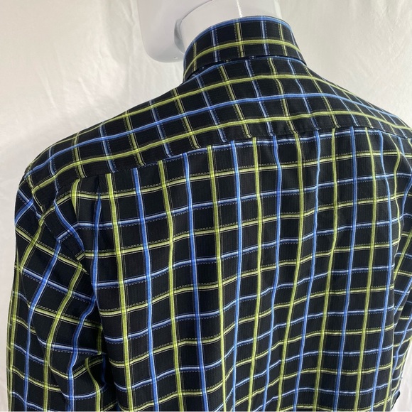 Alan Flusser Men’s Blue & Green Grid Plaid Long Sleeve Dress Shirt - Picture 4 of 8